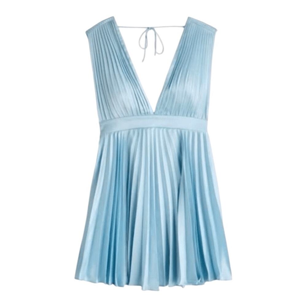 Abercrombie and Fitch Dress Women Large Blue Plunge Pleated